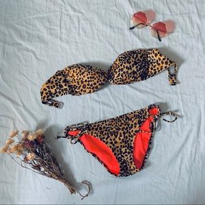 V&S Leopard S/M Bikini Bandeau String-Tie Swimsuit